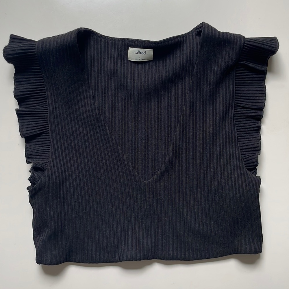 Aritzia black stretch ruffle crop top